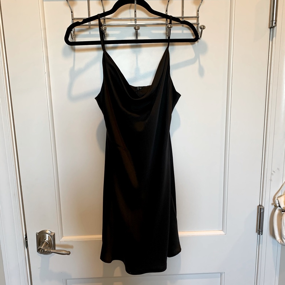 UO Mallory Cowl Neck Black Slip Dress